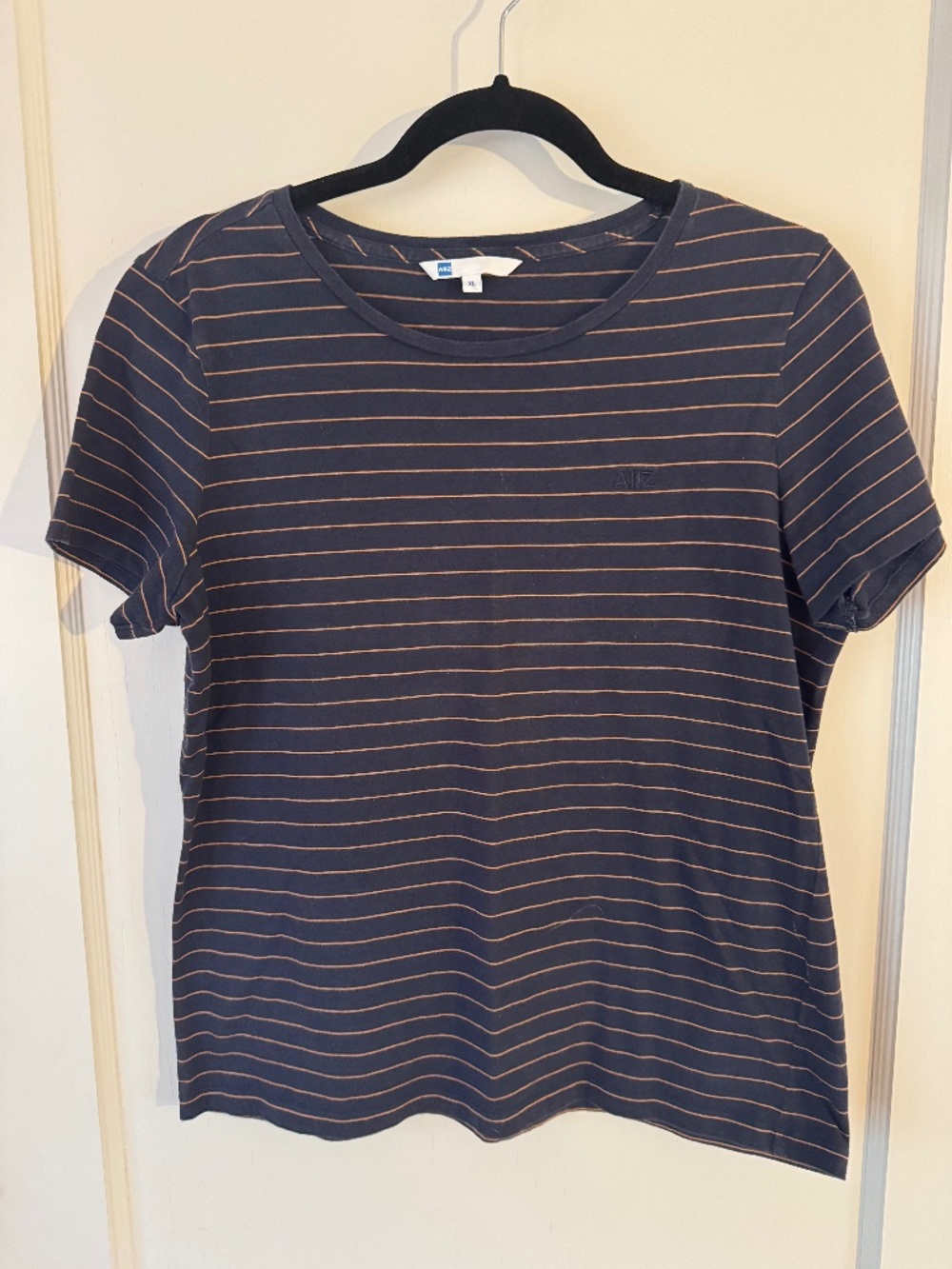 AIIZ Blue and Orange Striped T-Shirt, Size XL